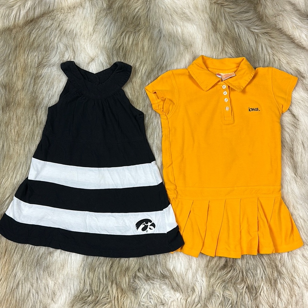 Iowa Hawkeyes Girls Dress Bundle 2T 3T Black White Striped + Yellow Polo Dress